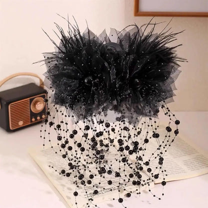 Floral Feather Pearl Hair Claw Clip