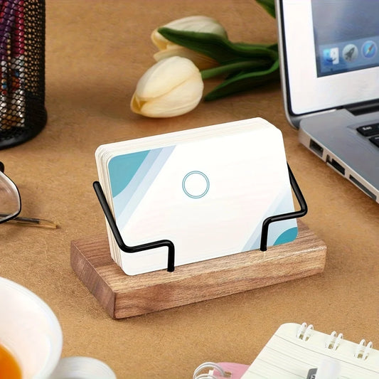 Premium Wooden Business Card Holder with Metal Frame