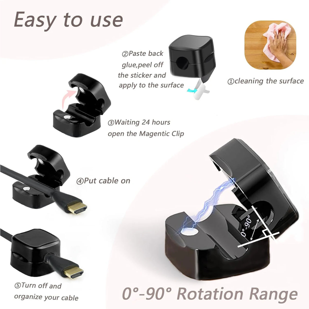 Magnetic Cable Clips Organizer – Self-Adhesive Cord Holder