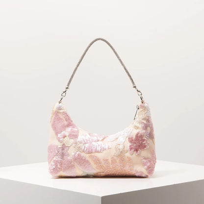 Floral Embroidered Sequin Shoulder Bag