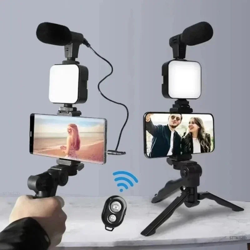 Mobile tripod kit with microphone LED