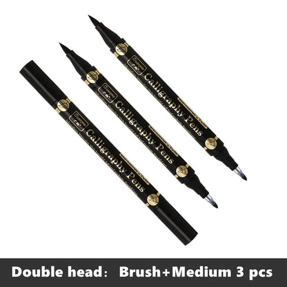 3 Pc/lot Double Head Multifunction Pen Black Ink For Calligraphy