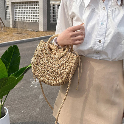 Handwoven Straw Rattan Crossbody Beach Bag