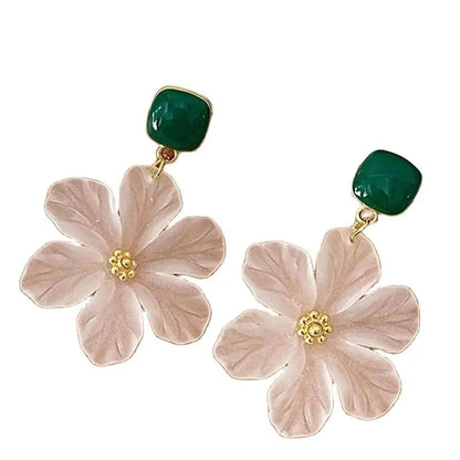 Obega White Flower Charm Square Metal Earrings