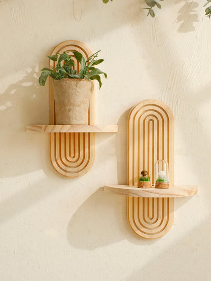 Geometric Natural Wood Wall Mounted Display Shelf
