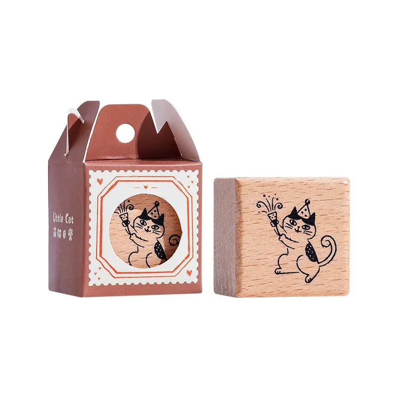 Cute Cat Wooden Decorative Stamp