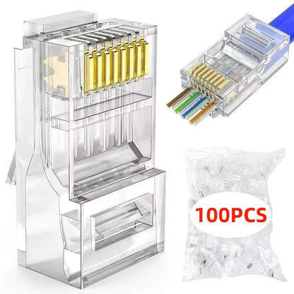 Pass-Through RJ45 Network Cable Connectors for Cat5e & Cat6 Ethernet Cables