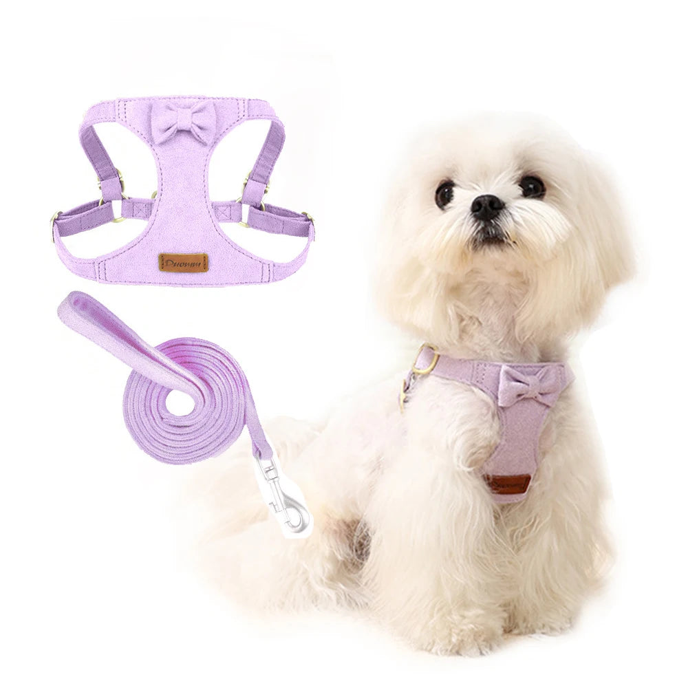 Premium Suede Dog Harness & Leash Set for Small Dogs