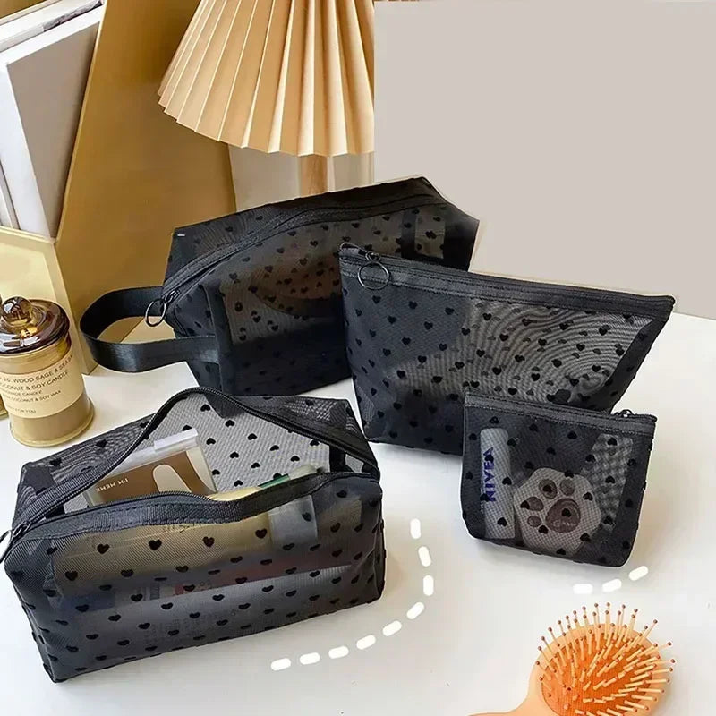 Heart Mesh Cosmetic Toiletry Bag