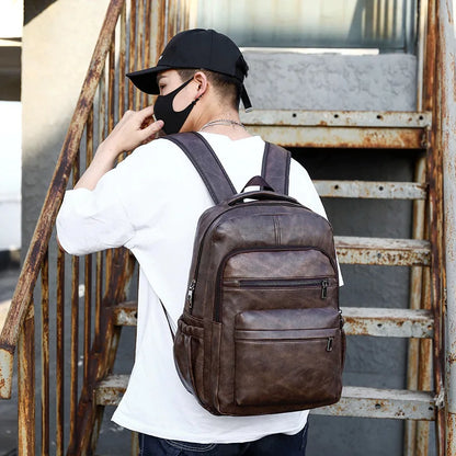 USB Charging PU Leather Laptop Backpack