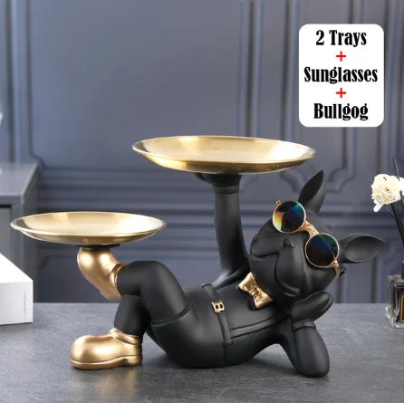Modern Bulldog Resin Storage Tray Statue