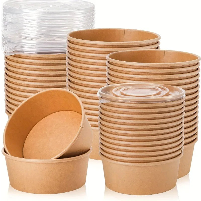Disposable Kraft Paper Food Bowls with Lids