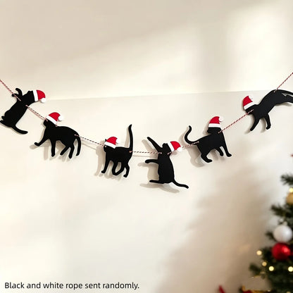 Black Cat Christmas Hanging Banner