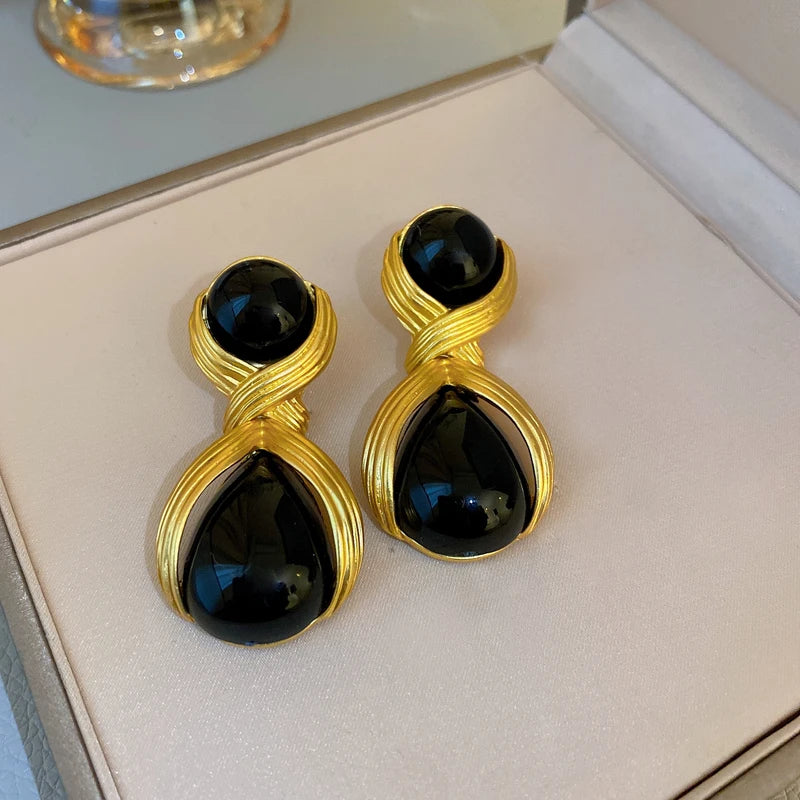 Rhinestone Circle Water Drop Metal Earrings