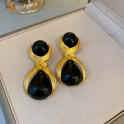 Rhinestone Circle Water Drop Metal Earrings