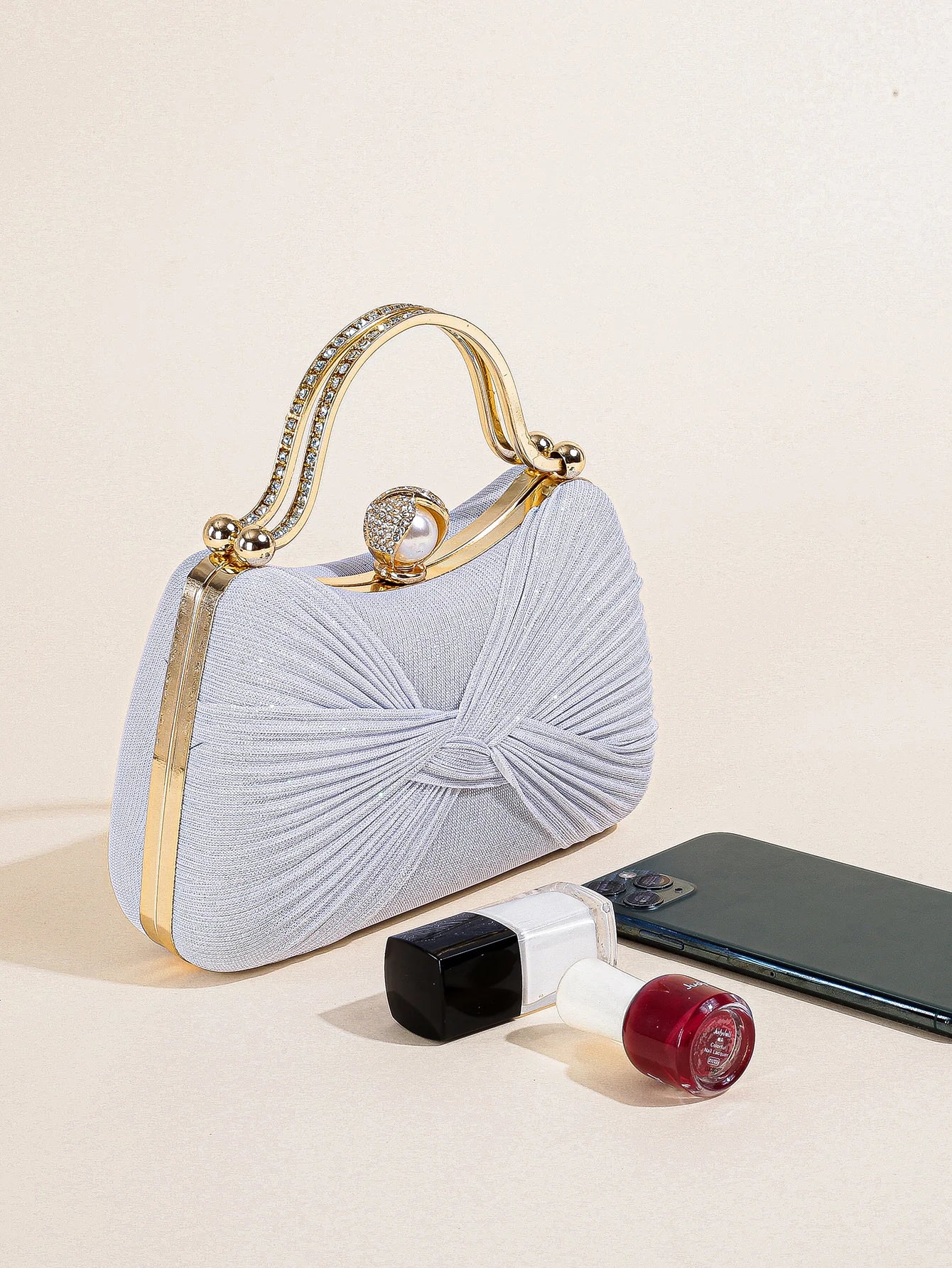 Ruched Glitter Evening Clutch Bag