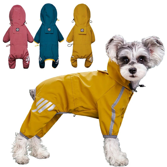 Full-Body Waterproof Dog Overalls with Reflective Strips & Hood