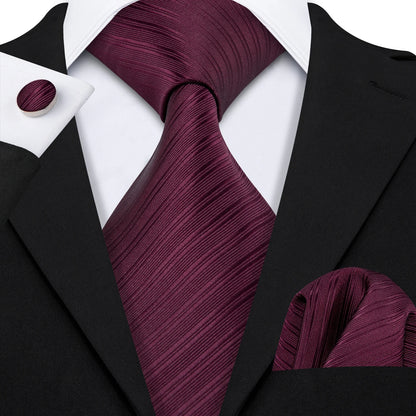 Barry Wang Jacquard Striped Silk Men's Tie Pocket Square Cufflinks Set