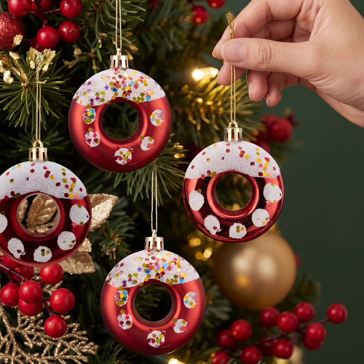 4-Piece Donut Christmas Ornament Set