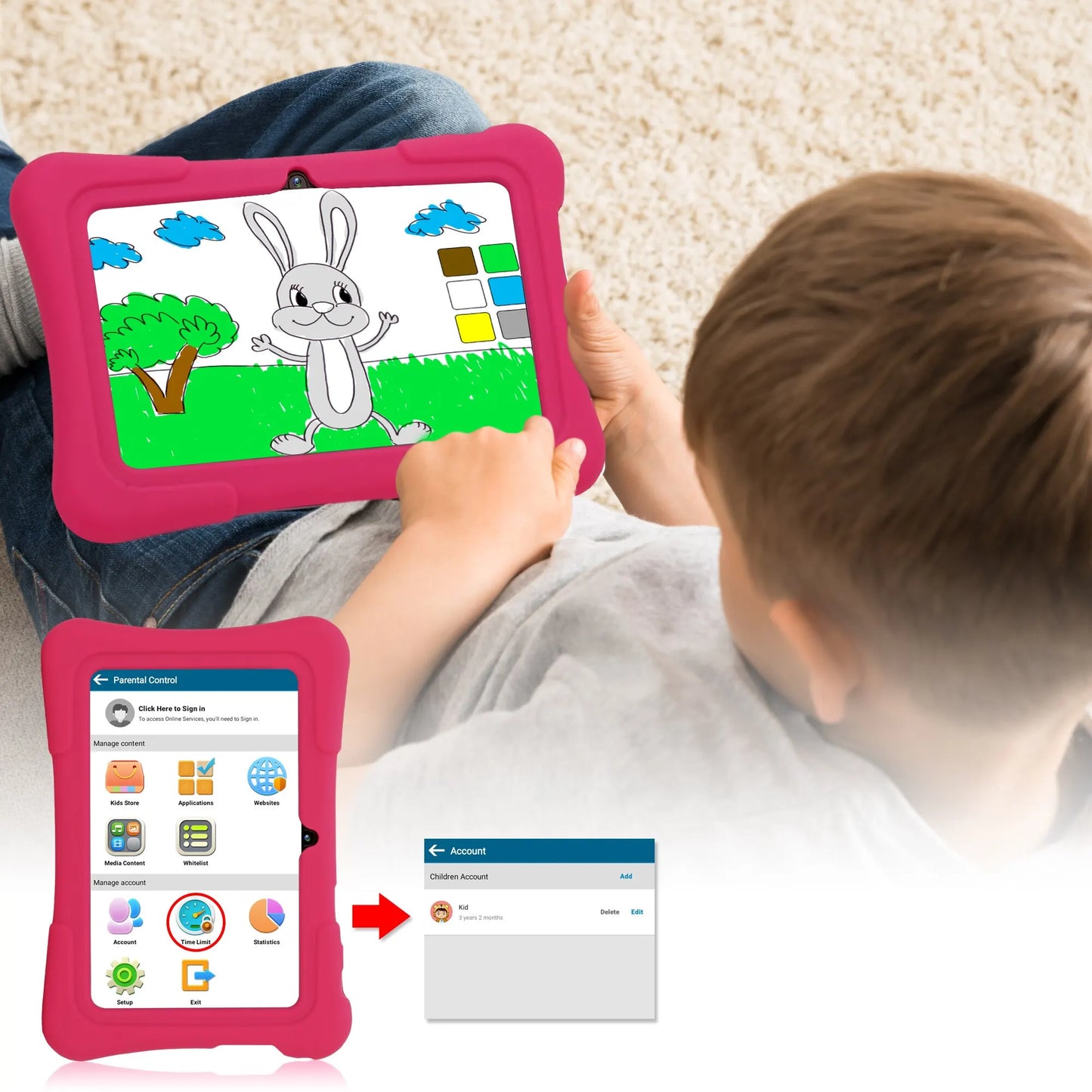7-Inch Android Kids Tablet with Protective Case & Parental Controls