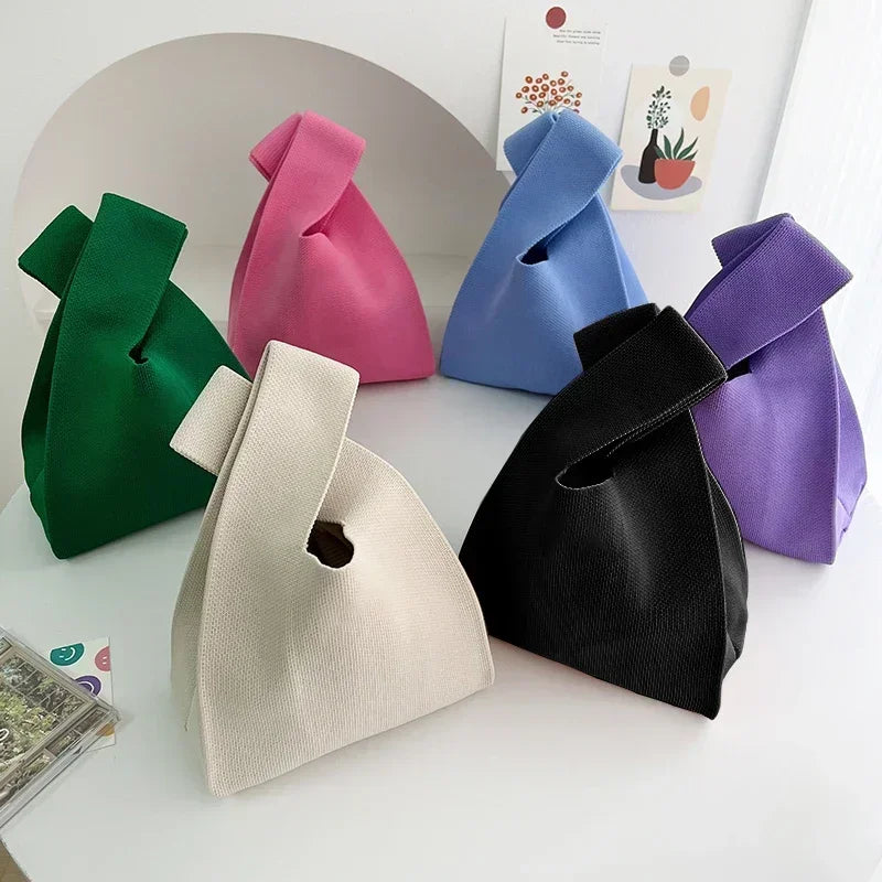 Handmade Knit Mini Tote Bag – Women’s Stripe Wrist Handbag