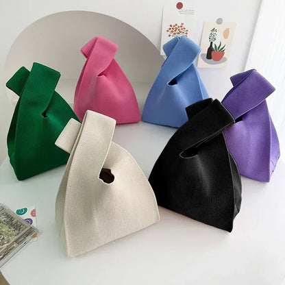 Handmade Knit Mini Tote Bag – Women’s Stripe Wrist Handbag