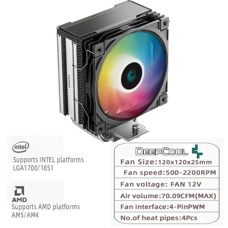 DEEPCOOL AG400 ARGB 4-Heatpipe CPU Air Cooler