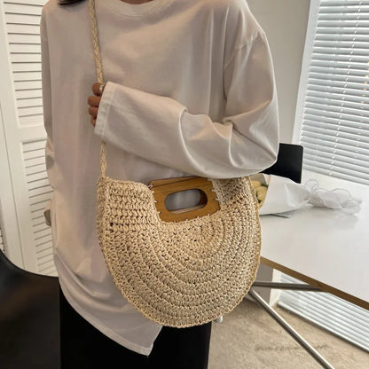 Handwoven Bohemian Straw Shopper Tote Bag
