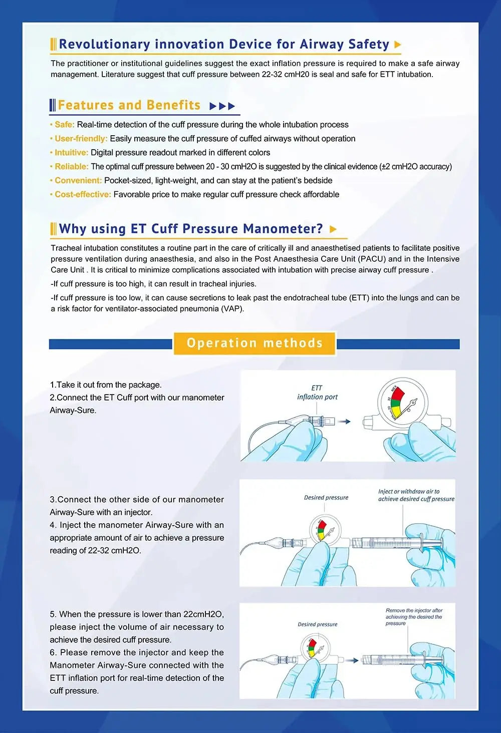 Endotracheal Tube Cuff Pressure Gauge for Veterinary Intubation