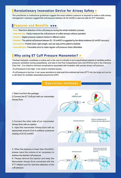 Endotracheal Tube Cuff Pressure Gauge for Veterinary Intubation
