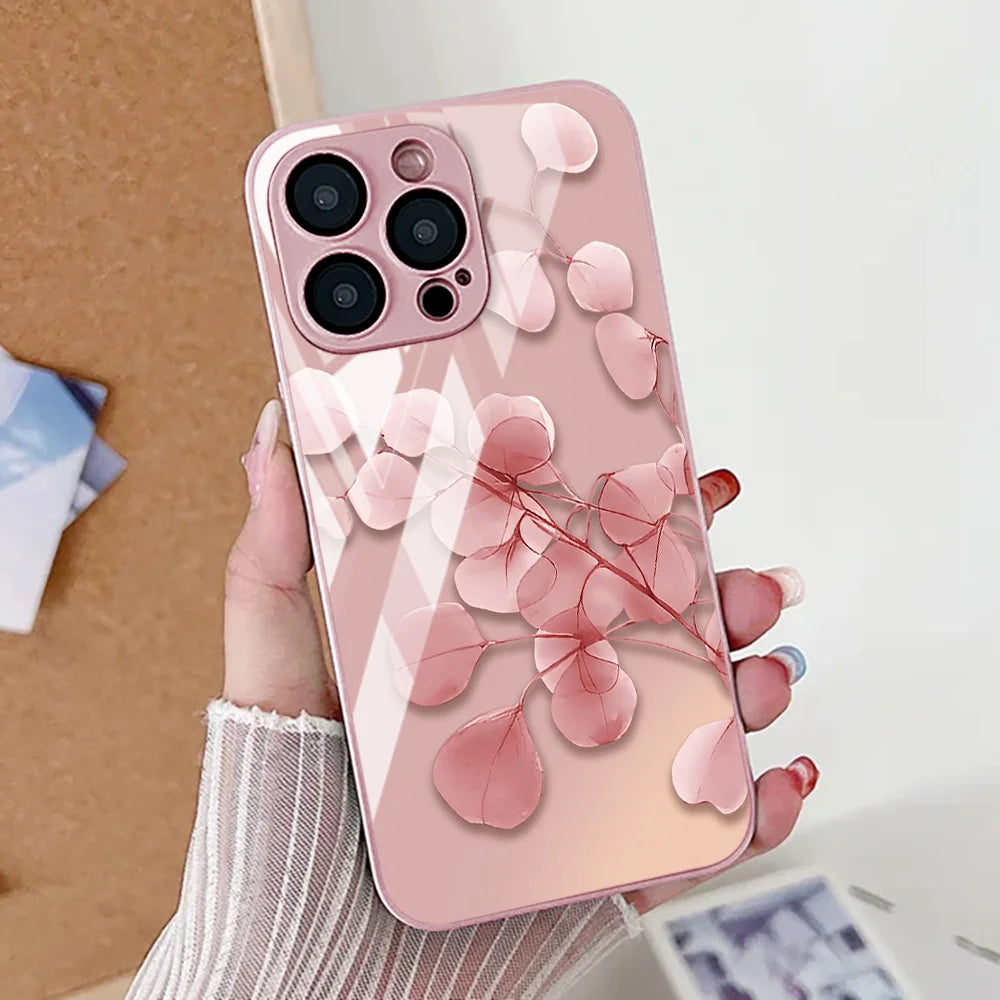 iPhone Case Floral Tempered Glass Red