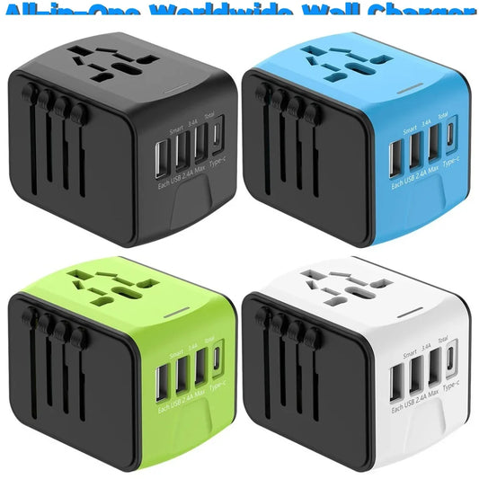 Universal Travel Adapter with 3 USB & USB-C Ports for Worldwide Travel