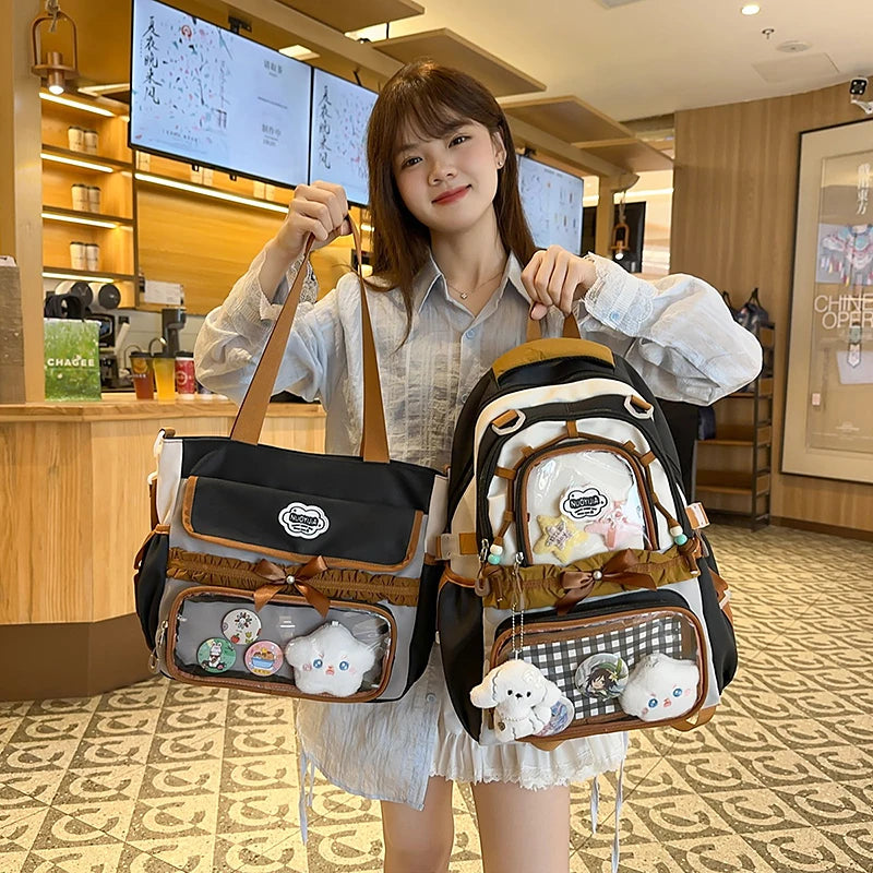 Large Capacity Girls School Backpack Set