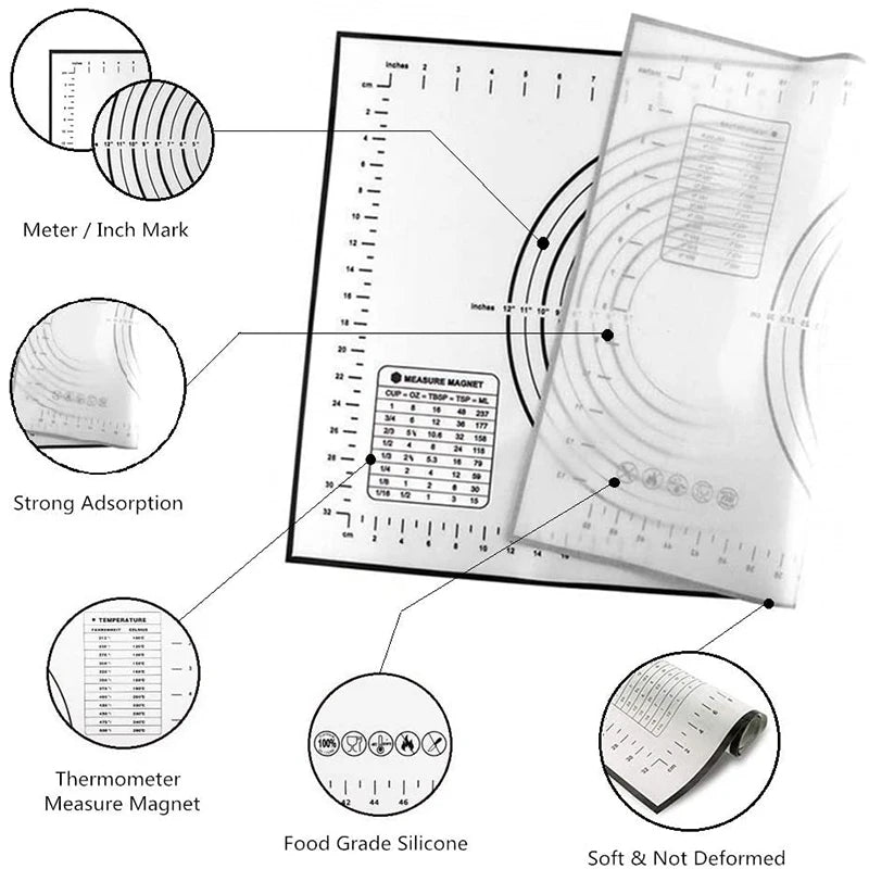 Fiberglass Silicone Baking Mat with Measurement Guide