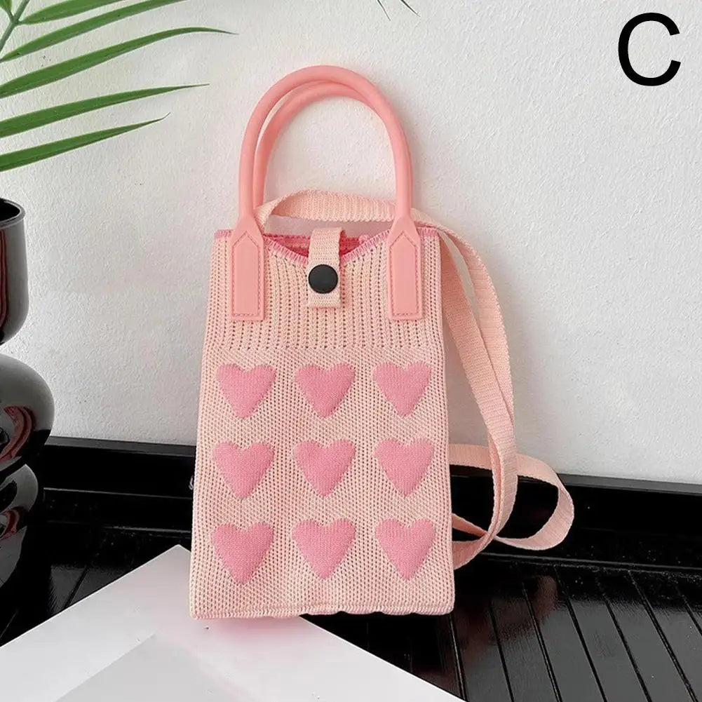 Knitted Heart Mini Crossbody Phone Bag