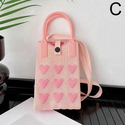 Knitted Heart Mini Crossbody Phone Bag