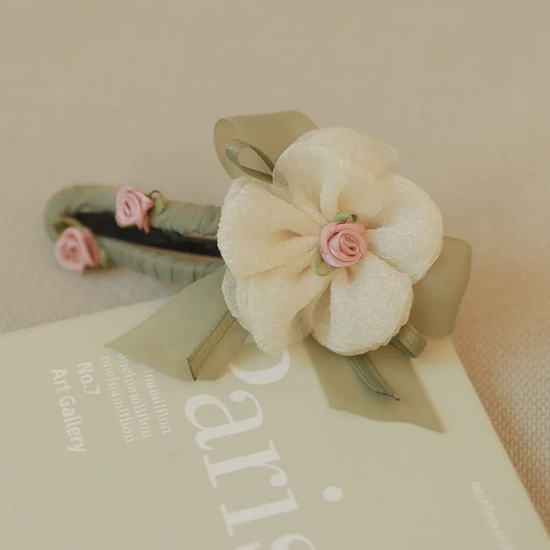 Floral Chiffon Ribbon Hair Barrette