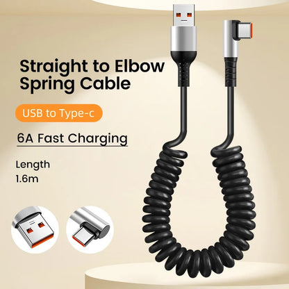90° Retractable USB-C Fast Charging Cable