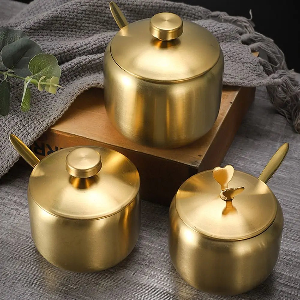 Stainless Steel Sugar Bowl with Lid & Spoon