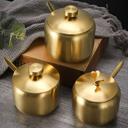 Stainless Steel Sugar Bowl with Lid & Spoon