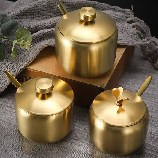 Stainless Steel Sugar Bowl with Lid & Spoon