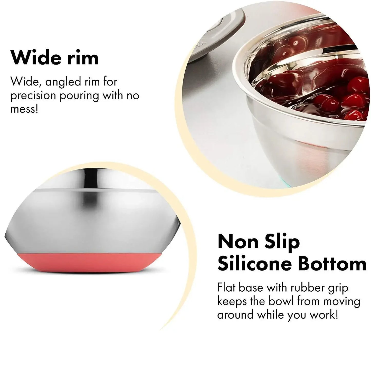 Stainless Steel Mixing Bowl with Lid & Non-Slip Silicone Base