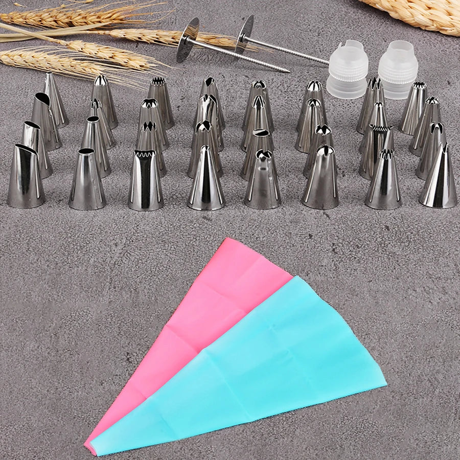 Cake Decorating Kit with Piping Bags, Stainless Steel Tips & Couplers