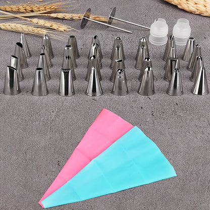 Cake Decorating Kit with Piping Bags, Stainless Steel Tips & Couplers