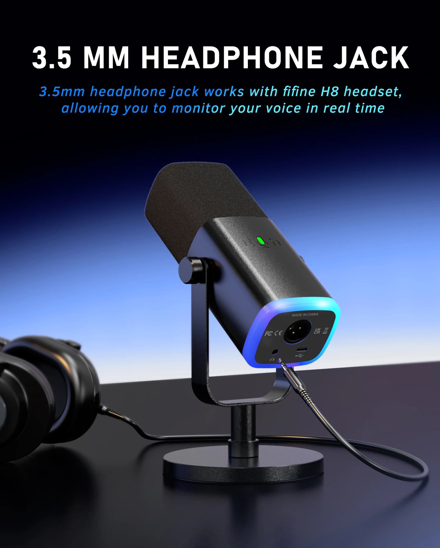 Professional USB & XLR Dynamic Streaming Microphone with RGB Lighting