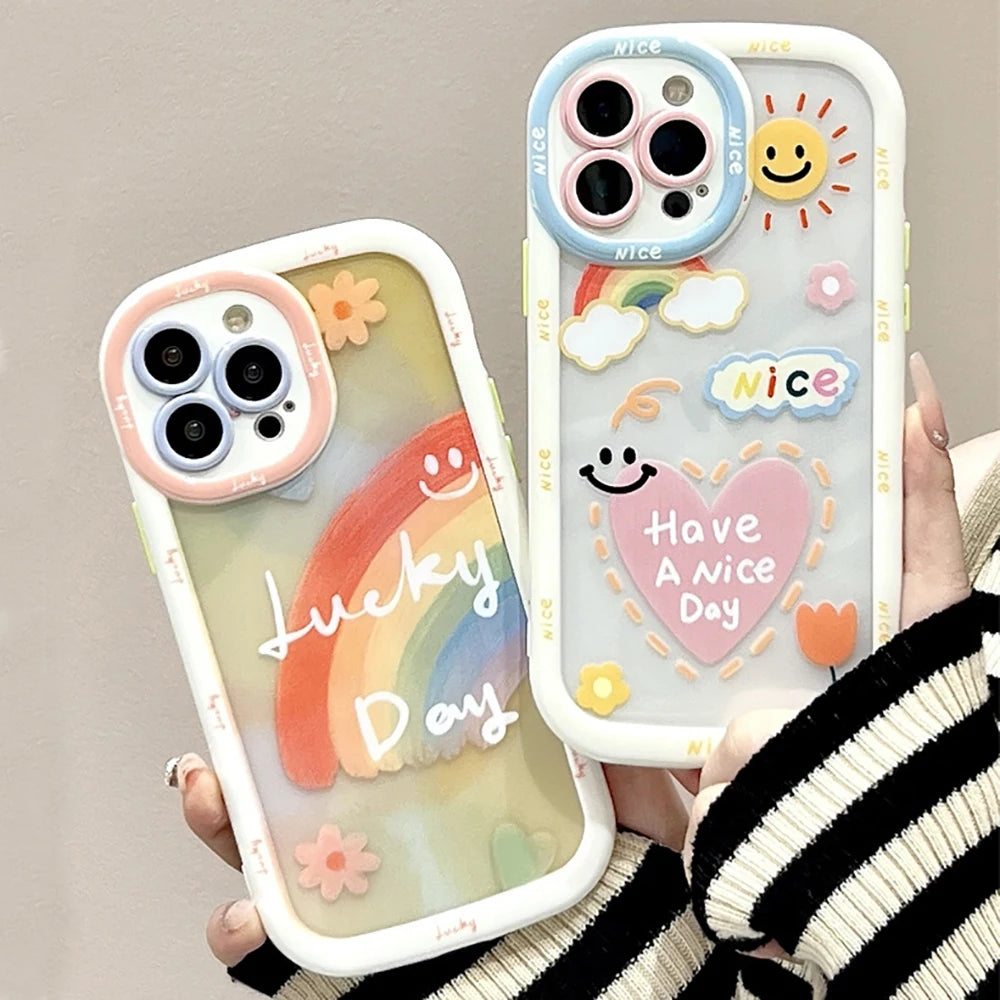 Cute Rainbow Cartoon Heart Smile Phone Case For iPhone 14 13 12 11 Pro Max