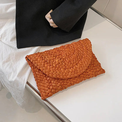 Women’s Handwoven Straw Envelope Clutch Bag