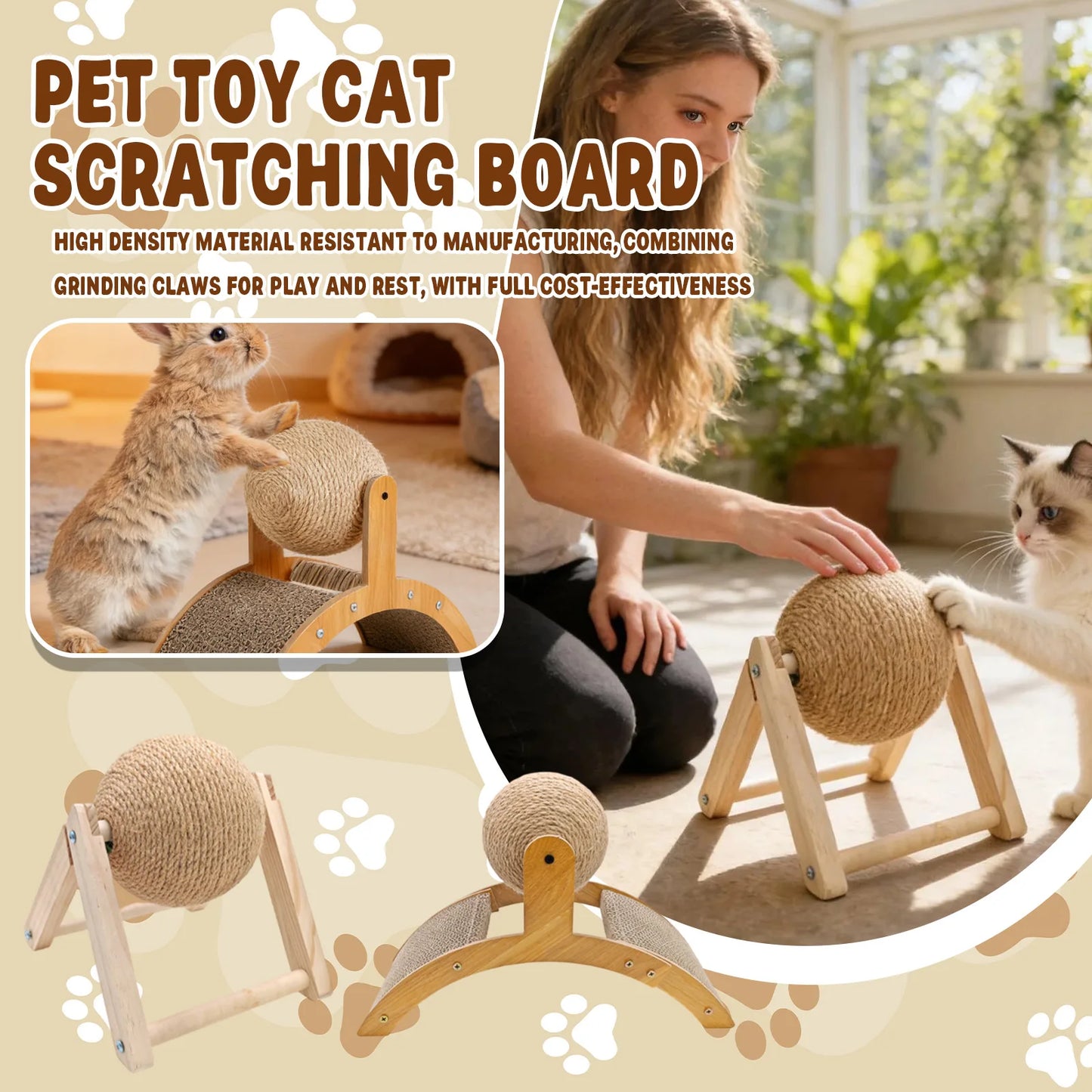 Interactive Sisal Cat Scratching Board with Spinning Ball