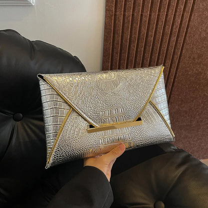 Crocodile Pattern Envelope Clutch Bag for Women