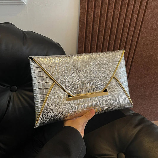 Crocodile Pattern Envelope Clutch Bag for Women